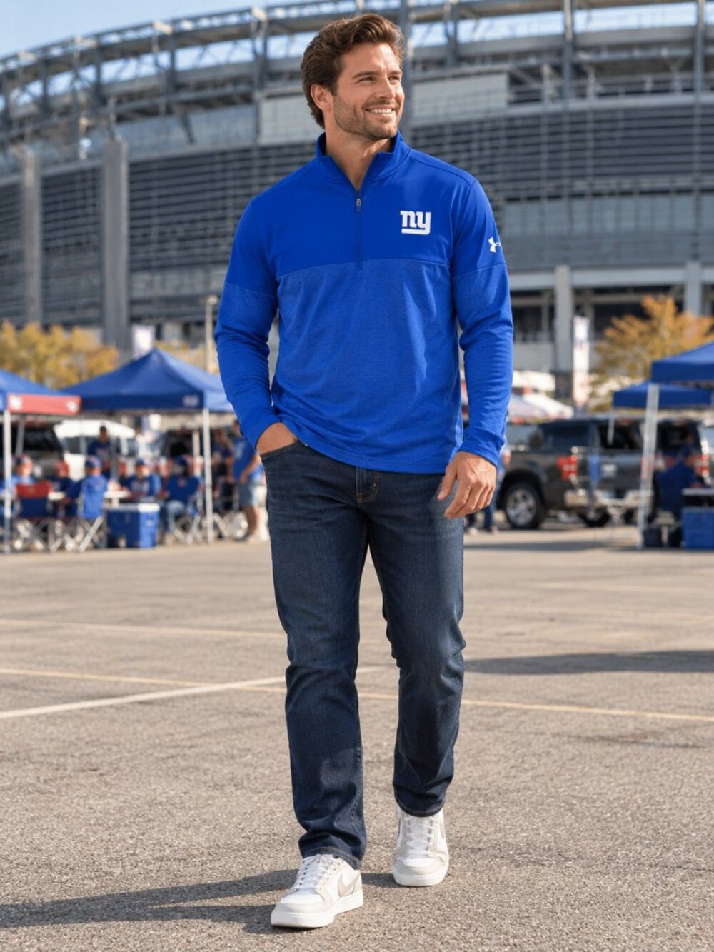 Under Armour NFL Giants Combine Authentic Quarter Zip Men's L Blue